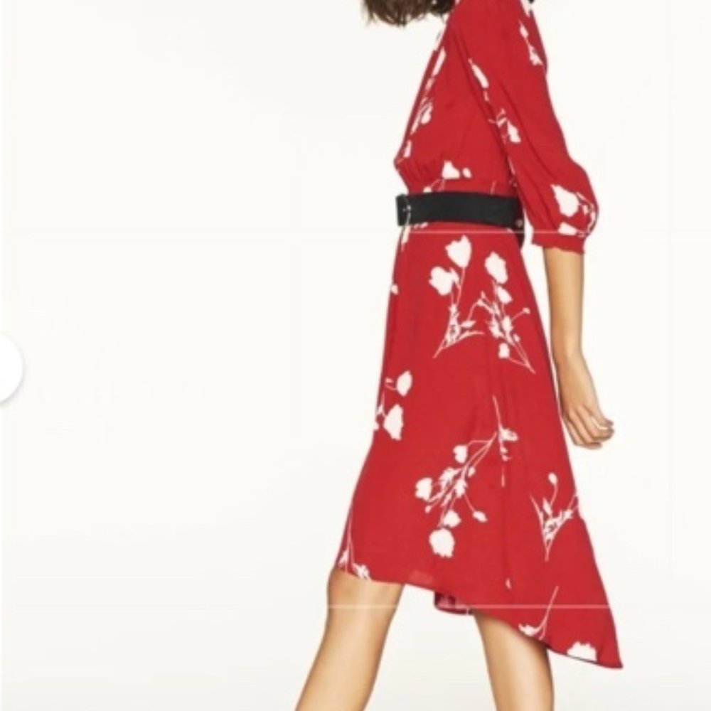 ba&sh Poema Floral Printed High-Low Dress in Red